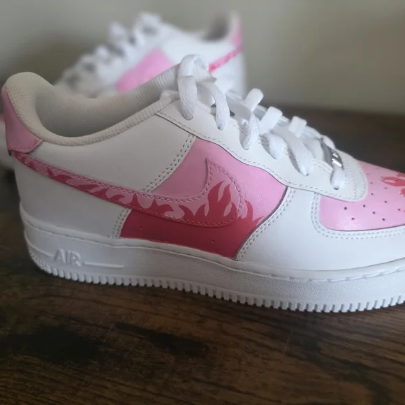 Custom Hand-Painted Nike Air Force 1 | Pink Flames | Size 8 - Picture 8 of 10